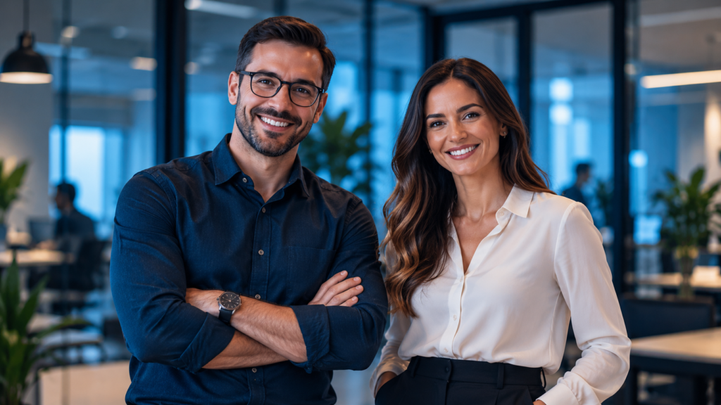 Profissionais em ambiente corporativo moderno